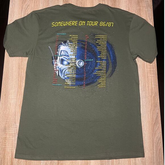 Iron Maiden Somewhere on Tour 86-87' Vintage Green TShirt - Picture 2 of 4
